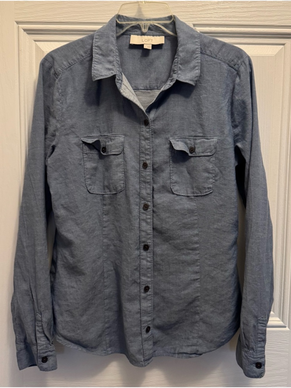 LOFT Women’s Chambray Button-Down Shirt in Light Blue